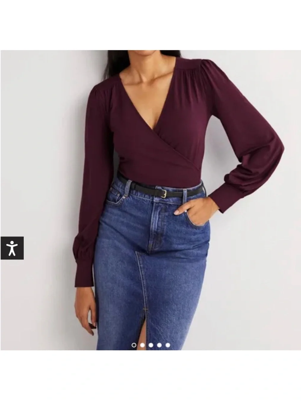 Boden Blouson Wrap Top Burgundy V Neck Cuff Long Sleeve Size 8